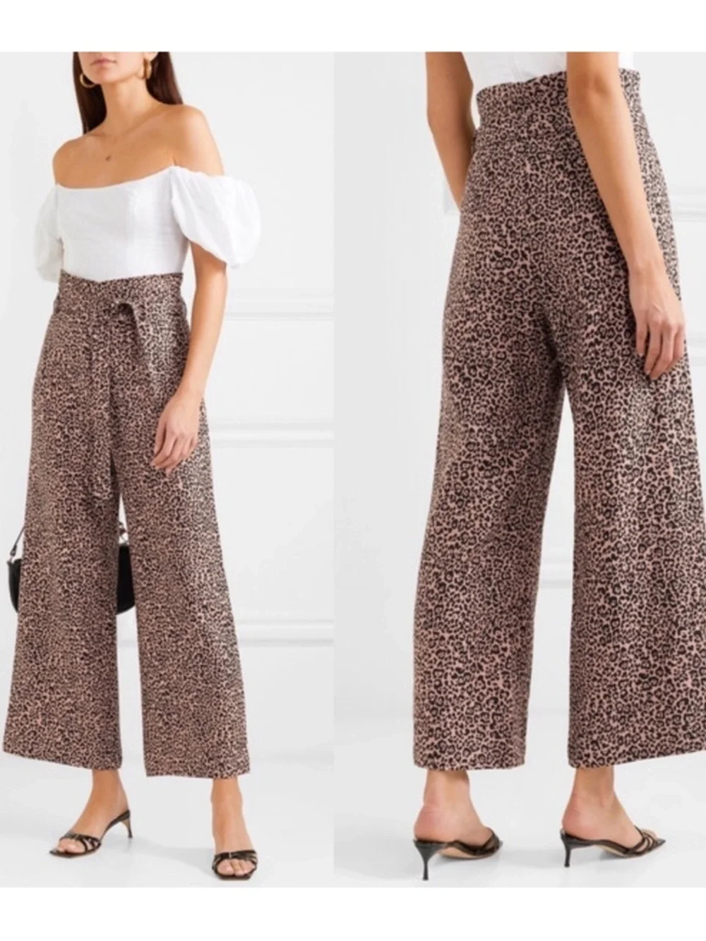 Reformation Jackie Leopard Linen Pants Size 0 High Rise Wide Leg Cropped Print